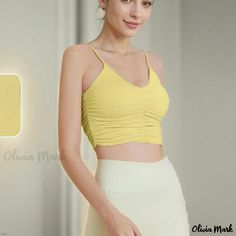 Olivia Mark - Stylish Camisole Sports Bra: Cool Sensation, Moisture-wicking, and Perfect for Yoga and Fitness Leather Bodysuit, Slim Fit Crop Top, Strappy Tank Tops, Yoga Bra, Fitness Activities, Active Wear Outfits, Workout Tank Tops, Lemon Yellow, Yoga Wear