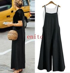 Womens Cotton Linen Loose Wide Leg Suspender Pants Bib Jumpsuits Linen New | eBay Style Salopette, Backless Playsuit, Overalls Fashion, Tank Jumpsuit, Jumpsuit Casual, Stylish Jumpsuit, Mesh Tops, Linen Tank, Jumpsuit Pattern