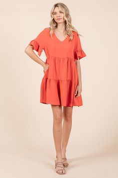 Features: Short Flutter Sleeve, Layered Dress, Tiered, ruffled, excellent stretchy material, mini dress, V neckModel is 5'9"(W:24", H:34", B:32A) wearing Small. Small 4-6 Medium 8-10 Large 12-14 X-Large 16-18 100% Polyester Layered Dress, Layer Dress, Tiered Dress, Flutter Sleeve, Stretchy Material, Matching Sets, Jumpsuit Dress, Sweater Cardigan, Black Dress