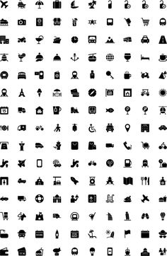 the black and white icons are all in different shapes, sizes, and colors on this page