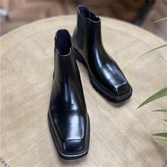 Men's ankle boots with a square toe, crafted from genuine leather, offering a sleek 4cm heel for a contemporary look. Mens Square Toe Boots, Square Boots, Square Toe Ankle Boots, Mens Ankle Boots, Genuine Leather Boots, Shoes Heel, Square Toe Boots, Wearing Style, Slip On Boots