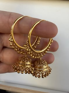 Height = 52 mm || Width = 24 mm Classic Bali Antique Earring Highest quality and craftsmanship. Gold Earring Indian, Gold Jhanjar, Ear Rings Gold Indian, Farewell Makeup, Jewellery Lookbook, Gold Indian Jewelry, Kundan Jhumka, Gold Jhumkas, Indian Wedding Sangeet