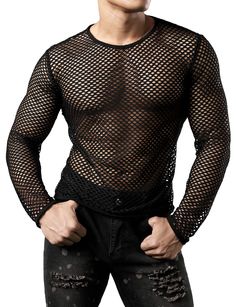 PRICES MAY VARY. Hand Wash Separately with Care Classic See Through Sexy Mesh Transparent Club Wear Suitable for: casual, fashion, party, club wear, gym, workout Model is 5'7" weight 161 lbs, sleeve 15", chest 39.4", waist 32" and he wearing a size Small About Size:To ensure your best fit size,please check the size information carefully to make sure your measurement before ordering, which are located in the Product description. Cut Off Shirt, Undershirt Tank Top, Lycra Men, Workout Muscle, Fishnet Top, Mens Tshirts Fashion, Vest Tops, Fitted Long Sleeve, Running Fashion