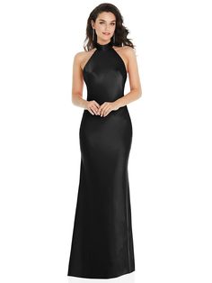 Scarf Tie High-neck Halter Maxi Slip Bridesmaid Dress In Black | The Dessy Group High Neck Bridesmaid Dresses, Dessy Collection, Black Bridesmaids, High Neck Halter, Scarf Tie, Social Dresses, Infinity Dress, Black Bridesmaid Dresses, Bridal Party Dresses