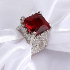 Gorgeous White Gold Filled Ring Huge 8ct Ruby Gemstone Rhinestone Ring Formal Diamond Crystal Ring With Stones, Formal Crystal Diamond Ring With Stones, Elegant Diamond Ring As Gift, Formal Cubic Zirconia Rings With Stones, Formal Rings With Cubic Zirconia Stones, Elegant Crystal Ring With Bling For Party, Elegant Bling Crystal Ring For Party, Elegant Party Crystal Ring With Bling, Dazzling Formal Rings With Stones