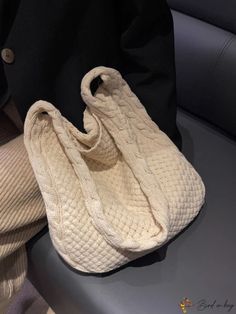 BirdinBag - Chic Textured Crochet Handbag with Minimalist Design Everyday Knitted Shoulder Bag, Chic Knitted Shoulder Bag, Cream Knitted Bag For Everyday Use, Cream Knitted Bag, Chic Everyday Knitted Bag, Cream Knitted Everyday Bag, Everyday Knitted Tote Shoulder Bag, Beige Knitted Shoulder Bag For Everyday Use, Beige Knitted Shoulder Bag