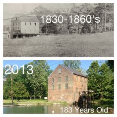 an old and new photo of the same building