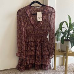 Reposhing This Item I Purchased From @Katiedawes. Loved It, But Not My Size! Questions? Leave A Comment Below! Dress With Long Sleeves, Zara Dresses, Purple Gold, Leave A Comment, Print Dress, Long Sleeve Dress, Zara, Long Sleeves, Womens Dresses