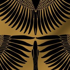 two black and gold wings are shown in this graphic art work, which depicts an image of the back side of a winged bird