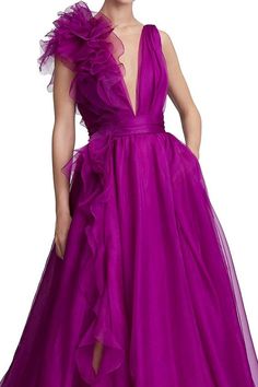 Extravagance Purple Ruffled Evening Dress Prom Dresses Tulle, Empire Waist Tops, Dresses Tulle, V Neck Prom Dresses, Prom Dresses Sleeveless, Evening Dress Fashion, A Line Prom Dresses, فستان سهرة, Tulle Prom Dress