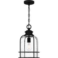 a light fixture with a glass cage hanging from it's side, on a white background