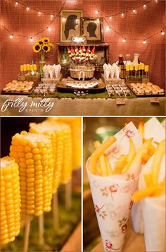 corn on the cob and dessert table