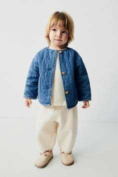 DENIM-EFFECT QUILTED JACKET - Blue | ZARA Ireland Blue Outfit Winter, Kids Quilted Jacket, Gender Neutral Kids Clothes, Uniqlo Kids, Baby Coat, Zara Kids, Baby Outfits Newborn, Fashion Kids, Padded Jacket