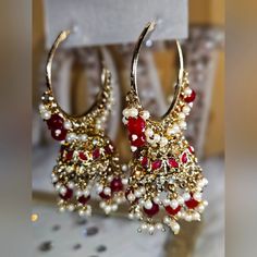 Beautiful Wine Color Indian Style Jhumka Earrings. Fusion Style Hoop Earrings For Festivals And Celebrations, Festive Fusion Hoop Earrings For Celebration, Fusion Style Hoop Earrings For Celebrations And Festivals, Red Chandbalis For Festive Occasions, Festive Dangle Bridal Earrings, Party Tilla Round Earrings, Festive Bridal Dangle Earrings, Red Fusion Danglers, Fusion Hoop Earrings With Latkans For Celebration