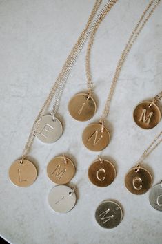 Dainty Stamped Pendant Jewelry, Elegant Stamped Charm Necklaces For Personalized Gifts, Minimalist 14k Gold Hand Stamped Charm Necklace, Everyday Rose Gold Charm Necklace, Classic Round Pendant Initial Necklace, Delicate Personalized Pendant Charm Necklaces, Delicate Personalized Pendant Charm Necklace, Dainty Hand Stamped 14k Gold Charm Necklaces, Minimalist Customizable Charm Necklaces As Gifts