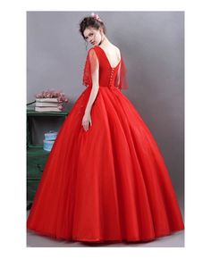 Buy Red Lace Ball Gown Formal Dress For Wedding With Cape Sleeves at wholesale price online. Free shipping and pro custom service since 2009. Red Tulle Quinceanera Dress For Debutante Ball, Red Tulle Quinceanera Dress For Wedding, Red Bridesmaid Ball Gown, Red Ball Gown For Bridesmaid, Red Quinceanera Dress With Tulle And Sweetheart Neckline, Red Quinceanera Dress With Fitted Bodice For Wedding, Red Tulle Ball Gown For Banquet, Elegant Red Ball Gown For Bridesmaids, Red Tulle Gown For Quinceanera