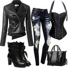 Mode Rockabilly, Black Leather Pants, Biker Chick, Looks Black, Gwen Stefani, Komplette Outfits