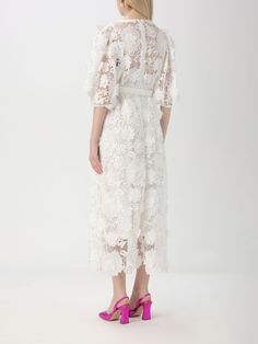 Dress ZIMMERMANN Woman color Ivory White Knee-length Midi Dress For Spring, Cream Midi Dress For Spring Garden Party, Cream Midi Dress For Spring, White Midi Dress For Spring, Chic White Midi Dress For Spring, Feminine Cream Dress For Spring, Elegant Off-white Summer Midi Dress, Elegant Off-white Midi Dress For Summer, Elegant Off-white Summer Dress