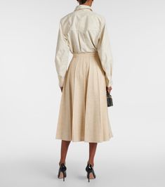 Fumiko wool, linen and silk midi skirt | Loro Piana Linen Midi Skirt For Work, Silk Relaxed Skirt For Workwear, Relaxed Silk Skirt For Workwear, Silk Flared Skirt For Work, Silk Midi Skirt Bottoms For Fall, Silk Full Skirt For Work, Silk Workwear Skirt For Fall, Flowy Linen Skirt For Workwear, Beige Formal Midi Bottoms