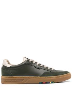 olive green/beige calf leather suede panelling mini logo tag logo patch at the tongue contrasting branded heel counter front lace-up fastening round toe branded insole contrasting rubber sole Green Suede Lace-up Sneakers, Green Leather High-top Sneakers With Gum Sole, Green Suede Sneakers With Round Toe, Green Suede High-top Sneakers With Rubber Sole, Green Suede Sneakers With Contrast Sole, Classic Green Sneakers With Branded Insole, Green Leather Sneakers With Vulcanized Sole, Green Leather Sneakers With Gum Sole, Green Suede Sneakers With Rubber Sole