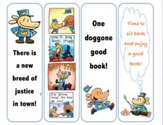 three bookmarks with cartoon characters on them, one is dog gone and the other is a new breed of justice in town