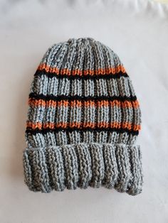 Knitted Handmade Hat cap soft Gray Black Orange Black Knitted Beanie In Acrylic Yarn, Soft Knit Crochet Cap, Hand Knitted Casual Bonnet One Size, Casual Hand Knitted One-size Bonnet, Casual Hand-knitted Bonnet One Size, Casual Hand Knitted One Size Bonnet, Black Acrylic Yarn Beanie Cap, Black Acrylic Yarn Beanie, Knit Beanie Hat One Size Fits Most