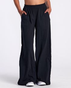 New Yume Wide Leg Pants - RVCA Black Wide Leg Parachute Pants With Pockets For Vacation, Baggy Wide Leg Pants For Beach, Comfortable Relaxed Fit Wide Leg Pants, Relaxed Fit Wide Leg Pants For Vacation, Casual Cotton Parachute Pants For Vacation, Relaxed Cotton Wide-leg Bottoms, Relaxed Cotton Pants For Vacation, Relaxed Cotton Wide-leg Pants, Relaxed Cotton Harem Pants With Straight Leg