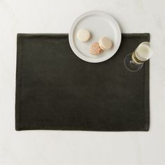 Dark green velvet placemat elevates the table setting in sophisticated style. CB2 exclusive.  -100% cotton velvet -Dry-clean only -Made in India Green Velvet Placemat Velvet Placemats, Dark Green Velvet, White Velvet, Black Table, Grey Velvet, Open Weave, Gray Linen, Linen Napkins, Cotton Velvet