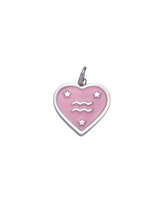 A heart shaped charm with a pink enamel zodiac design. Dimensions: 18mm Pink Heart Sterling Silver Charms, Pink Heart-shaped Sterling Silver Charms, Personalized Pink Heart Charms, Pink Sterling Silver Heart Charm, Pink Heart Charms For Valentine's Day, Sterling Silver Heart Charm In Pink, Heart-shaped Pink Charms For Valentine's Day, Pisces Pink, Engagement Box