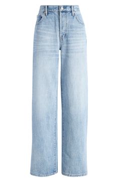 These rigid jeans are crafted from nonstretch denim with a high waist and straight legs for a modern silhouette. 26 1/2" inseam; 10" leg opening; 13" front rise; 15" back rise (size 29) Zip fly with button closure Five-pocket style 100% cotton Machine wash, dry flat Imported Straight Fit Wide Leg Jeans With Belt Loops, Chic Light Wash Straight Leg Jeans, Chic Medium Wash Straight Leg Cropped Jeans, Chic Straight Leg Cropped Jeans In Medium Wash, Modern Rigid Denim Cropped Bottoms, Modern Cropped Rigid Denim Bottoms, Modern Cropped Jeans With Five Pockets In Rigid Denim, Modern Cropped Jeans In Rigid Denim, Modern Denim Blue Straight Leg Cropped Jeans