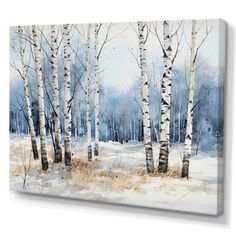 a painting of some trees in the snow