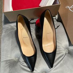 Selling My (Pretty Much Brand New) Christian Louboutin Kate 85mm Nappa Shiny Black Pumps Size 35.5. I Have Only Wore Them A Few Times In My House. I Thought I Could Break Them In Before Wearing Them Out But I Just Can’t. The Pointy Toe Hurts Way Too Much. If You Want Additional Photos, Please Specify How Or What You Want A Pic Of And I Will Post It Here. I Will Not Send Texts To Phone Numbers So Please Do T Ask . Thank You For Looking! Luxury Pointed Toe Business Heels, Luxury Pointed Toe Heels For Business, Red Sole High Heel Business Heels, Elegant High Heel Court Shoes With Red Sole, Elegant Heels With Red Sole And Almond Toe, Elegant Red Sole Heels For Office, Evening Court Shoes With Branded Insole In Calf Leather, Designer Pointed Toe Heels For Business, Elegant Closed Toe Court Shoes With Red Sole