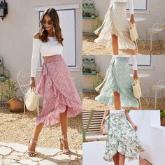 Material: Polyester Length: Mid-Calf Silhouette: Asymmetrical Season: Fall,Spring Fabric Stretch: No Stretch Package Contents: 1 x Skirt Long Summer Skirt, Long Skirt Summer, High Waist Fashion, Spring Fabric, Women Skirts, Vintage Floral Print, Chiffon Ruffle, Skirt Women, Summer Skirts