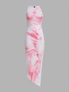 Women'S Tie-Dye Sleeveless Dress Pink Casual  Sleeveless Knitted Fabric Tie Dye,Marble Tank,Fitted High Stretch Summer Women Clothing, size features are:Bust: ,Length: ,Sleeve Length: Pink Tie Dye Midi Dress, Tie Dye Dresses, Women Maxi Dresses, Shein Summer, Tie Dye Fashion, Shein Icon, Rose Bonbon, Tie Dye Dress, Tie And Dye