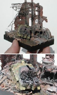 #tamiya Diorama Tutorial, Destroyed City, Tamiya Models, Model Diorama, Underwater City, 40k Terrain, Train Miniature, Trash Art