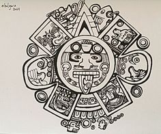 a drawing of a face in the center of a circle with many symbols around it