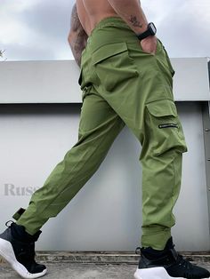 Russoo - Mens Casual Drawstring Cargo Pants with Unique Multi-Flap Pockets: Versatile Apparel for Autumn and Summer Outdoor Hip-Hop Style Drawstring Cargo Pants, Streetwear Joggers, Outdoor Wear, Hip Hop Fashion, Mens Casual, Pop Fashion, Flap Pocket, Drawstring Waist, Cargo Pants