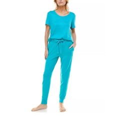 Roudelain Womens Pajamas M Blue Turquoise Soft Cozy Short Sleeve Jogger Loungewear Nwt So Soft And Cozy, Roudelain's Comfy Pajama Set Will Become Your Lounging And Sleeping Staple. Size & Fit Top: Approx. 26" Long; Shirttail Hem; Crewneck; Pullover Styling; Short Sleeves Bottom: Approx. Inseam: 29"; Pockets At Sides; Cuffed Hem; Drawstring At High-Rise Elastic Waist Materials & Care Polyester/Spandex Machine Washable Comfortable Blue Bedtime Sets, Relaxed Fit Blue Sleepwear For Relaxation, Blue Relaxed Fit Sleepwear For Loungewear, Blue Sleepwear Long Pants For Loungewear, Blue Long Pants Sleepwear For Loungewear, Comfortable Blue Lounging Set, Comfortable Blue Sleepwear With Relaxed Fit, Blue Relaxed Fit Sleep Sets, Relaxed Fit Light Blue Sleepwear For Loungewear