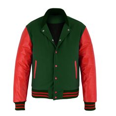 a green and red jacket with two contrasting sleeves on the front, black shirt in the back