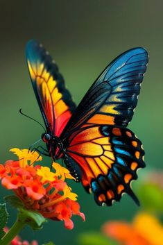 a colorful butterfly sitting on top of a flower