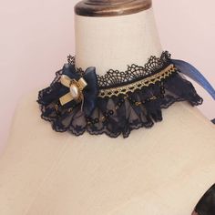 Color: •Royal blue Female Outfits, Blue Accessories, Bow Collar, Magical Jewelry, Bow Necklace, Neck Piece, Blue Bow, Lolita Dress, Black Blue