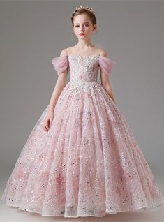 Pink Ball Gown Tulle Sequins Beading Flower Girl Dress Kids Gown Design, Girls Frocks Design, Sequin Flower Girl Dress, Red Ball Gown, Girls Ball Gown, Female Pose, Black Ball Gown, Pink Ball Gown, Pink Flower Girl Dresses