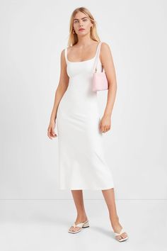 Off White Square Neck Tank Dress - Crawford Dress | Marcella Fitted Midi Dress With Adjustable Straps For Brunch, Elegant Fitted Midi Dress With Adjustable Straps, Solid Dress With Straight Neckline For Date Night, Elegant Backless Midi Dress With Adjustable Straps, Elegant A-line Slip Dress For Brunch, Elegant Square Neck Slip Dress With Adjustable Straps, Sleek Fitted Midi Dress With Square Neck, Elegant Slip Dress With Adjustable Straps And Square Neck, Chic Formal Midi Dress With Adjustable Straps