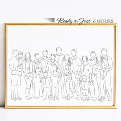 a line drawing of people standing in front of a white wall with the words ready to get 6 hours written on it