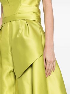 Detachable Skirt Jumpsuit, Jumpsuit Skirt Overlay, Wedding Jumpsuit With Detachable Skirt Plus Size, Yellow Mikado Dress, Green Voluminous Pleated Skirt, Saiid Kobeisy, Green Satin, Princess Cut, Lime Green