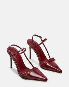 DEAGAN Wine Patent Strappy Pump Heel | Women's Heels – Steve Madden Burgundy Slingback Heels, Red Kitten Heels, Dior Boots, Burgundy Pumps, Nashville House, Heels And Sneakers, Heels Steve Madden, Burgundy Heels, Hit The Floor