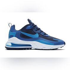 The Nike Air Max 270 React Blue Void Is A Stylish And Comfortable Sneaker That Combines The Best Of Both Worlds. The Upper Is Made Of Lightweight And Breathable Mesh, While The Midsole Features Nike's Innovative React Foam Technology For Superior Cushioning And Support. The Shoe Also Features A Large Air Max Unit In The Heel For Added Comfort And Style. The Blue Void Colorway Is A Bold And Eye-Catching Combination Of Blue, Black, And White, Making It A Versatile Addition To Any Sneaker Collectio Dynamic Blue Sneakers With Boost Midsole, Blue Nike Air Max Low-top With Air Cushioning, Blue Low-top Nike Air Max With Air Cushioning, Blue Nike Air Max Low-top, Blue Nike Air Max For Jogging With Air Cushioning, Blue Nike Air Max With Air Cushioning For Jogging, Blue Nike Air Max For Light Sports, Blue Nike Air Max Low-top For Light Sports, Blue Low-top Nike Air Max For Light Sports