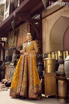 Buy Bridal Frock in Pishwas Design with Sharara a classic Bridal wear beautifully adorned with zardozi, silk thread work, gota, zari, intricate embroidery Pishwas Pakistani, Bridal Pishwas, Bridal Frock, Mayon Dresses, Bridal Sharara, Walima Dress, Mehndi Dress, Indian Outfits Lehenga, Asian Bridal Dresses