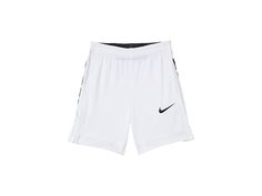 Nike Kids Dry Shorts Elite Stripe (Little Kids/Big Kids) - Boy's Clothing : White/Black : Get him what he needs to run the courts with the Nike Kids Dry Shorts Elite Stripe shorts! Showcasing a regular fit, lightweight moisture-wicking construction, and an elasticized drawstring waistband, these shorts are perfect for any activity. Dri-FIT technology wicks perspiration towards the fabric surface where it can evaporate. Practice shorts feature on-seam hand pockets, striped side panels and notched White Elastic Waistband Activewear, Stripe Shorts, Polo Ralph Lauren Kids, Nike Kids, Free Kids, Drawstring Waistband, Striped Shorts, Side Panels, Wicks