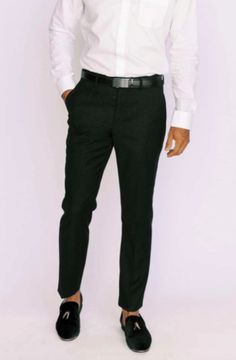 Black slim fit slacks. The model is also wearing a white shirt with black loafers and a black belt. Black Slim Fit Dress Pants, Hoco Fits, Slim Dress Pants, Slim Fit Dress Pants, Fitted Dress Pants, Slim Fit Dress, Fashion Casual Outfits, Slim Fit Dresses, Men Fashion Casual